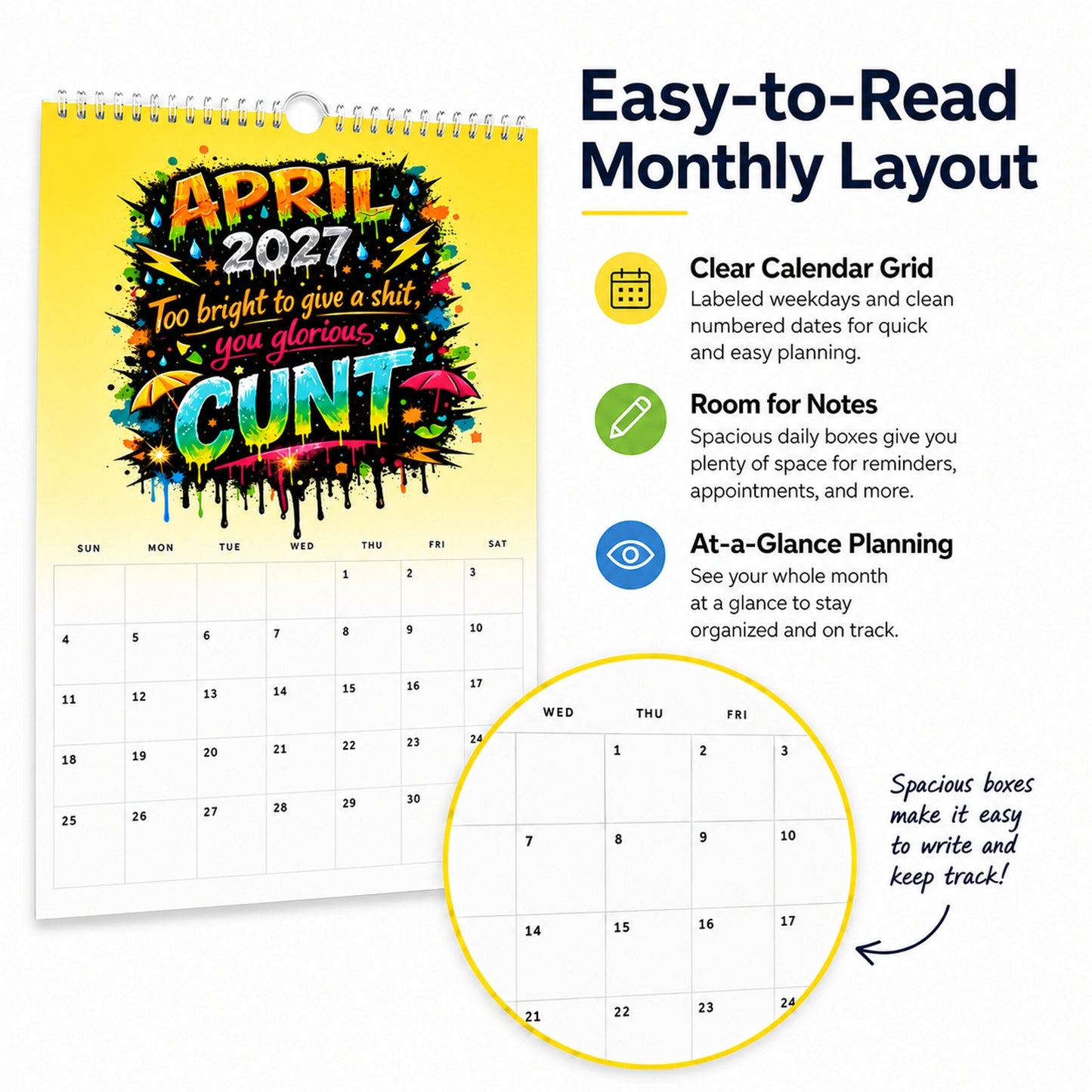 ๐2027 Year of the Cunt Wall Calendar โ Bold Graffiti Humor Calendar๐๐