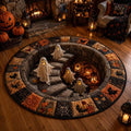 ๐๐ป 3D Haunted Staircase Round Rug Spooky Halloween Optical Illusion Floor Decor