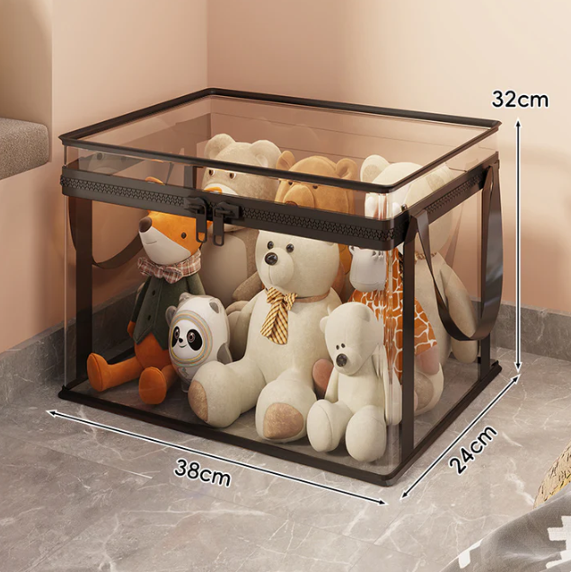 Bacs de rangement en PVC transparent avec poignées – pour livres, jouets, médias et organisation