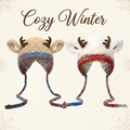 Winter Reindeer Earflap Knit Beanie Hat