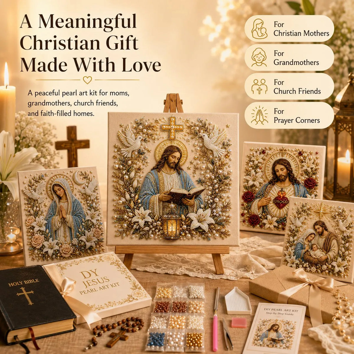 🔥 Last Day 75% OFF – ✝️DIY Jesus Pearl Art Kit – Faith-Inspired 3D Beaded Christian Wall Artwork