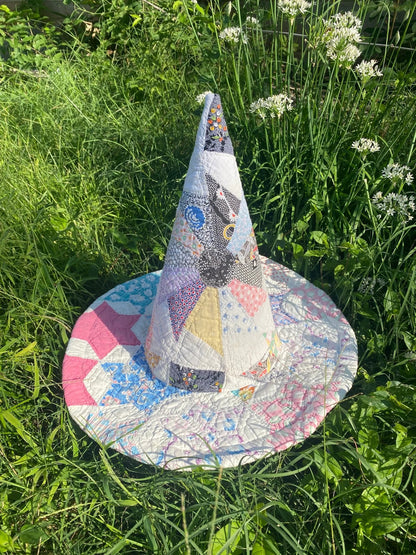 ✨Last day Promotion 🔥-🧙‍♀️ Quilted Witch Hat – Handcrafted Folk Art Style for Unique Halloween Charm 🎃