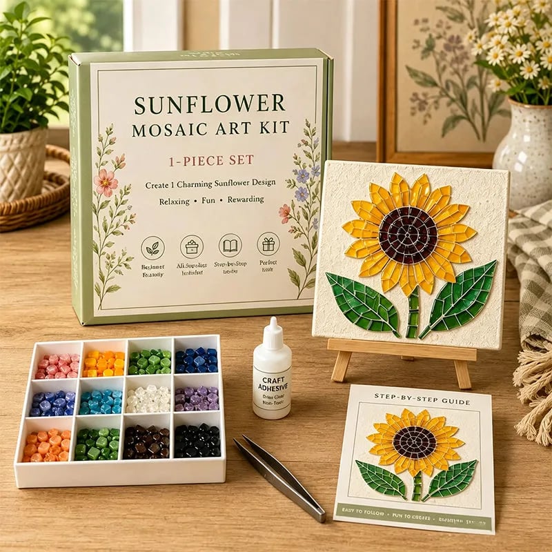 🌿Watering Can Mosaic Art Kit | Beginner-Friendly Floral DIY Craft with Vibrant Mosaic Beads & Sturdy Display Base✨