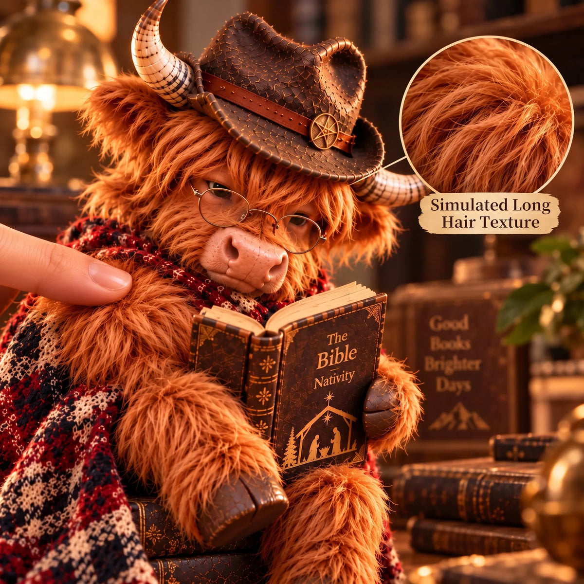 📚Last day Promotion 🔥-🐮Enchanted Highland Cow Reader Sculpture for Cozy Winter Book Nook Decor 📚