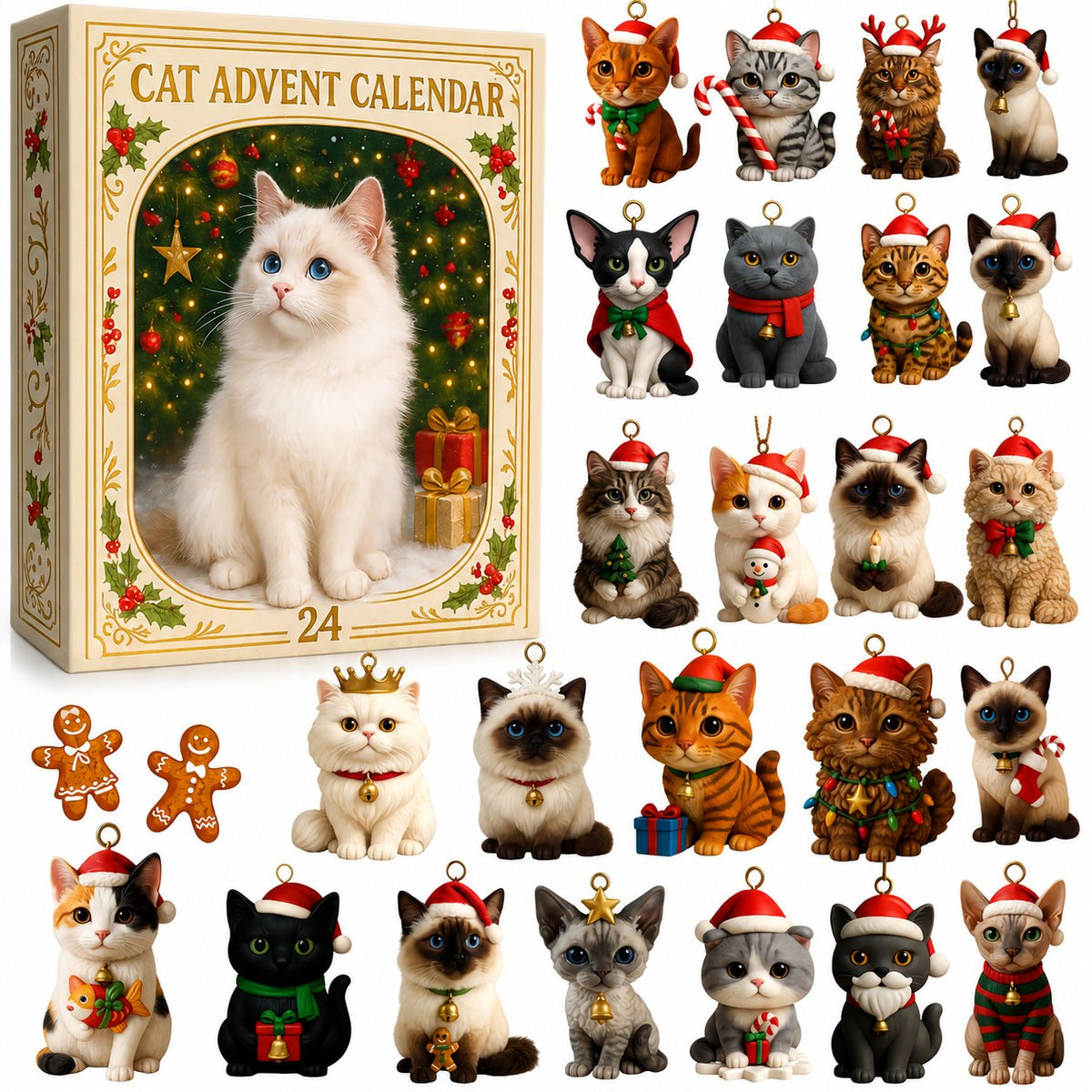 🐱 Holiday Celebration 50% OFF ✨-🎄 Cat Advent Calendar with 24 Cute Charms for Cat Lovers 🐱