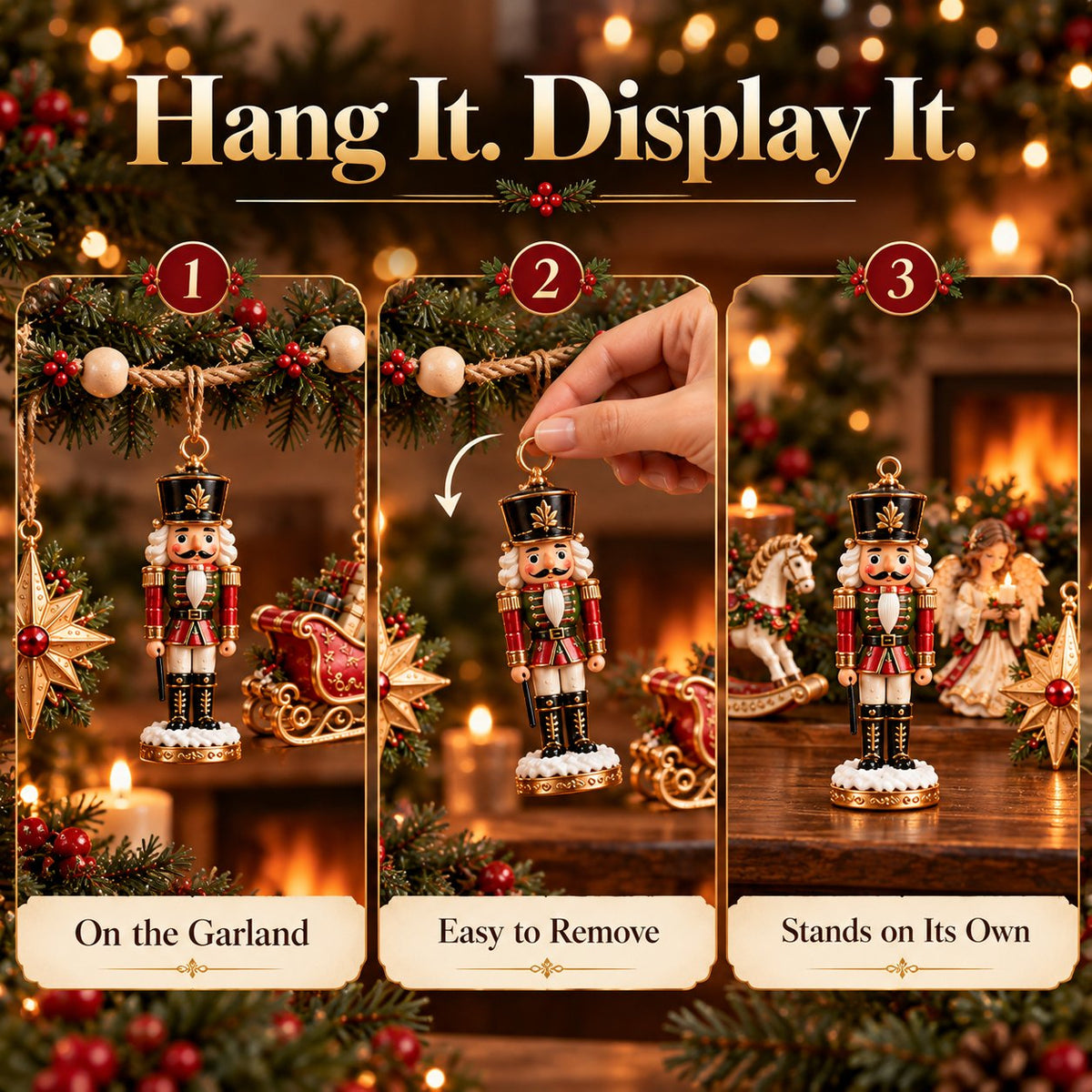 7-Piece Vintage Christmas Garland |Removable 3D Ornaments