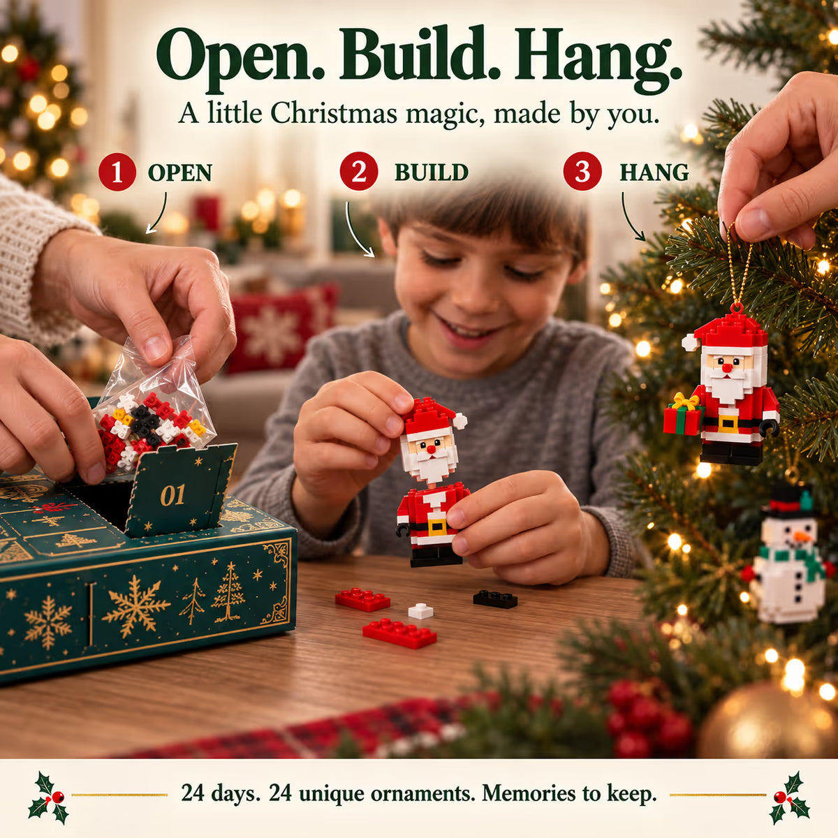 ⏳ Last Day 50% OFF🎁 – 🎄24-Day Christmas Brick Ornament Advent Calendar 🧱