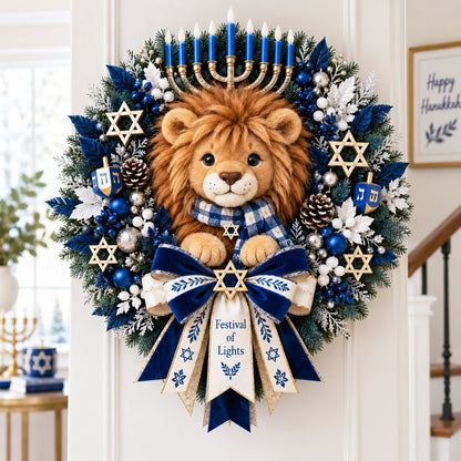 🎁Last day Promotion 🔥-🦁Lion of Judah Hanukkah Lighted Wreath for a Meaningful Festival of Lights Welcome 🕎