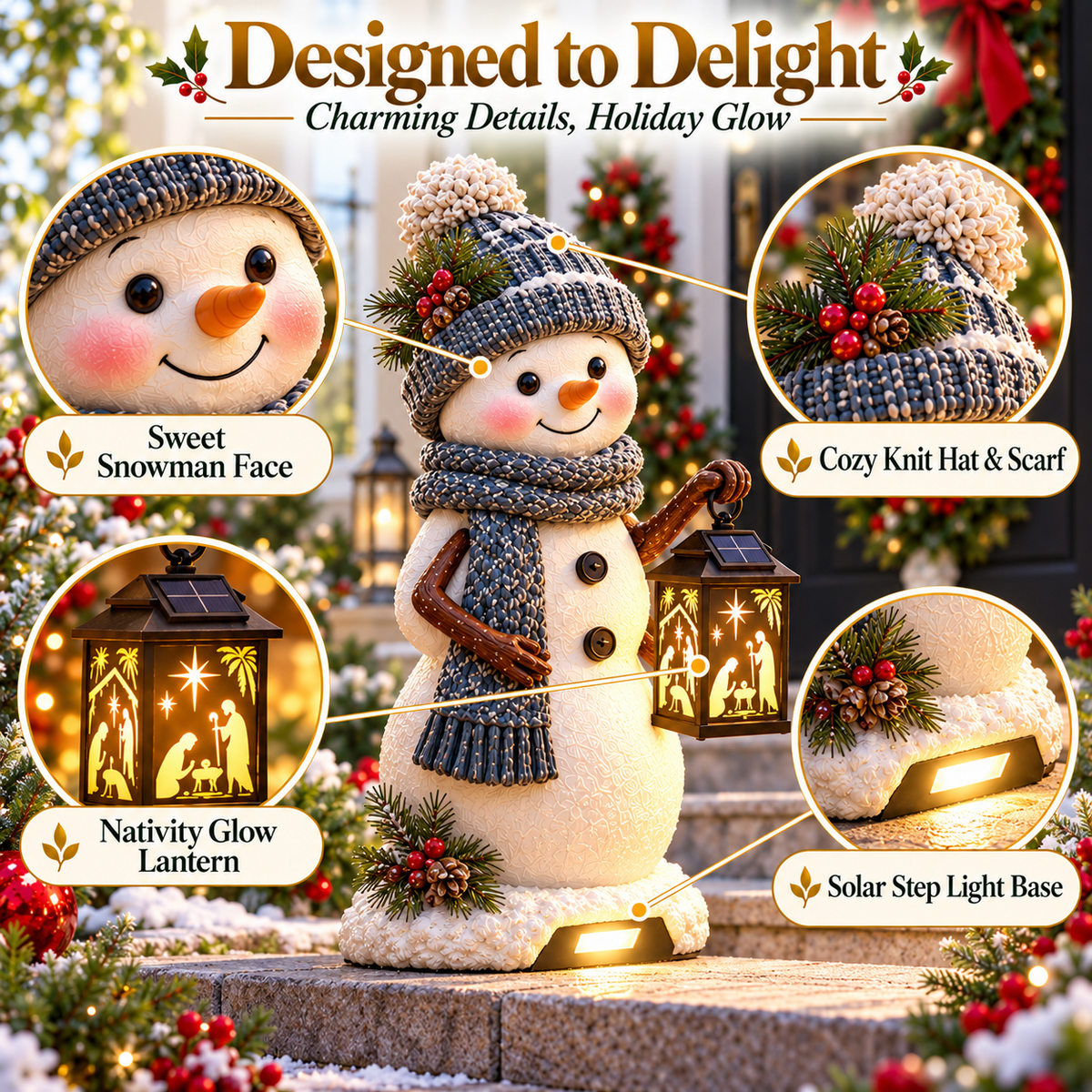 Close-up of the Christmas snowman lantern details