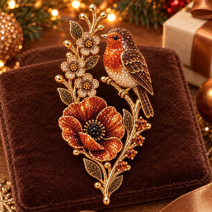 🌸 Last Day 50% OFF✨-🐦 Sparkling Robin & Poppy Vintage Crystal Brooch 🌹
