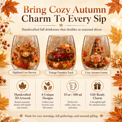🔥 Last Day 50% OFF✨-🍂Autumn Harvest 3D Glass Cup Gift Set – 6 Festive Designs
