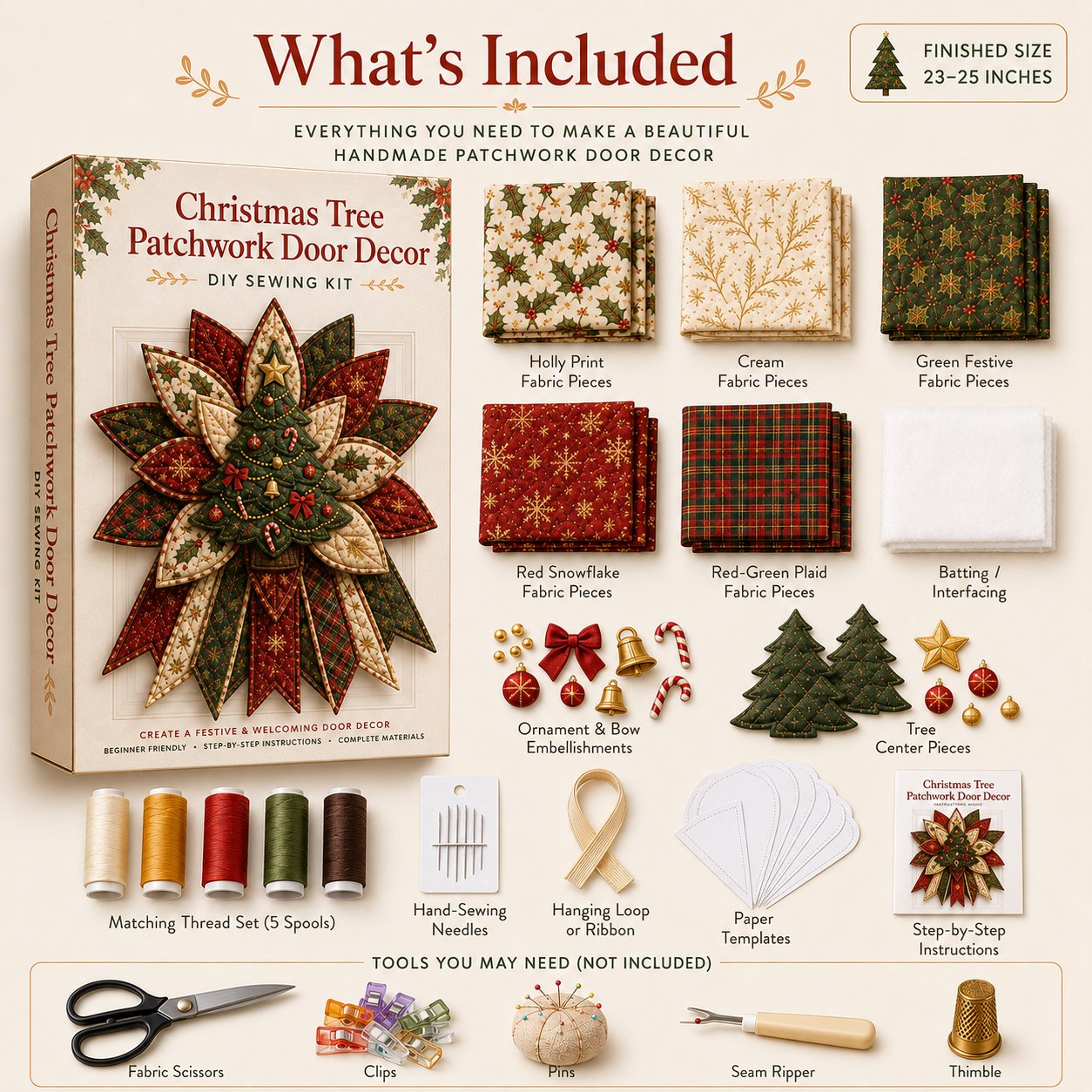 🎉 Holiday Celebration 50% OFF 🎄 – Festive Quilted Christmas Door Hanging DIY Sewing Kit