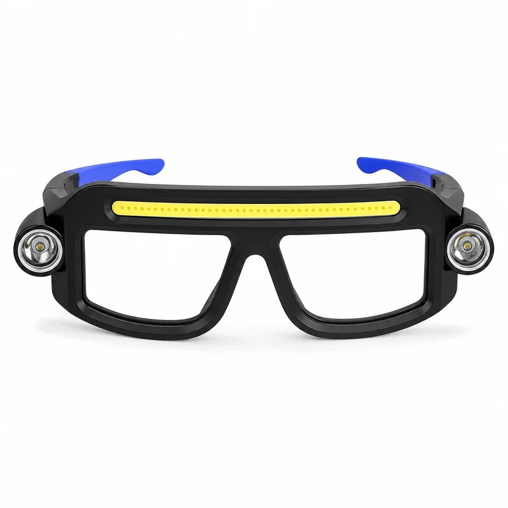 Hands Free Dual Beam LED Flashlight Glasses, Type-C Rechargeable COB Work Light Glasses for Mechanics, Camping & Repair