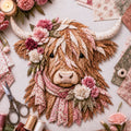 🔥 Last Day 50% OFF✨-🐮 DIY Highland Cow 3D Fabric Art Kit with Beautiful Birth Flower Design 🌸✨