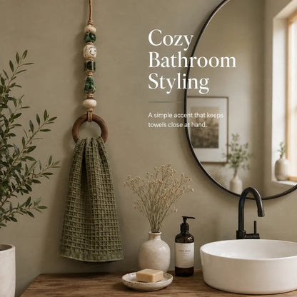 🏠Last day Promotion 🔥-🧺Beaded Towel Hanger with Wooden Ring for Stylish & Easy Bathroom Decor ✨