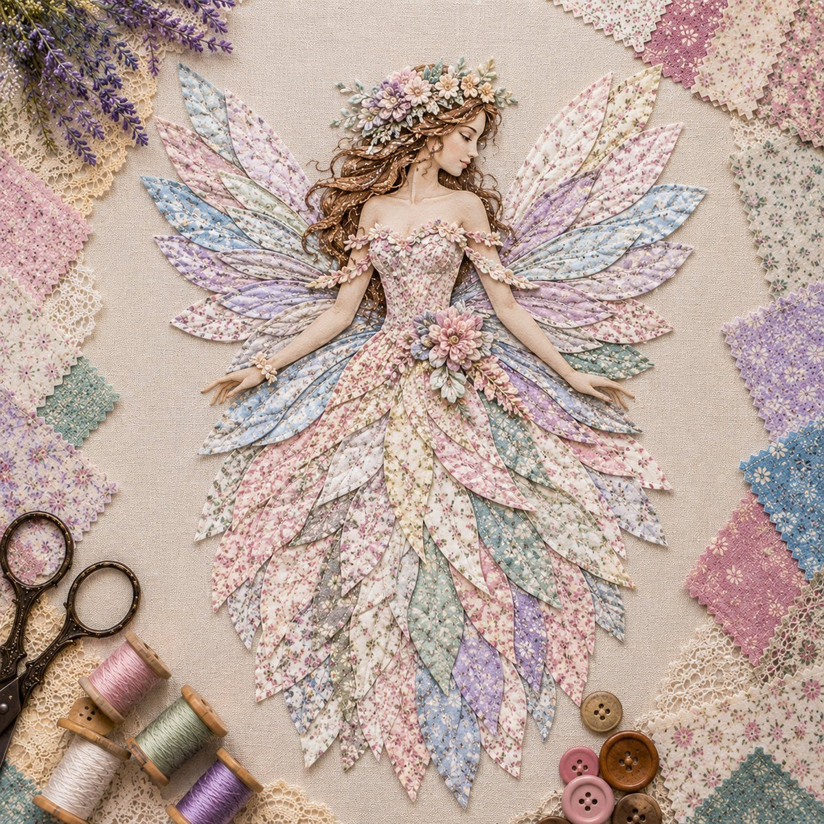 ⏰Last day Promotion 🔥-🧚Premium Fairy Patchwork DIY Kit for Whimsical Layered Fabric Art & Magical Floral Wall Decor 🌸