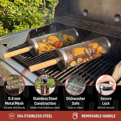 Rolling Grill Baskets - 304 Stainless Steel BBQ Tools