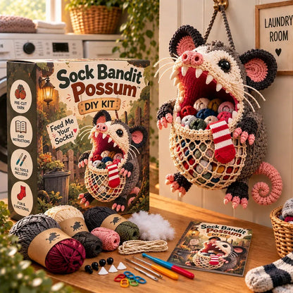 Sock Bandit Possum crochet animal kit