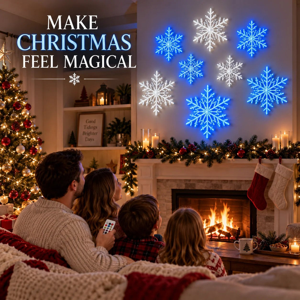⏳Last day Promotion 🔥-❄️LED Snowflake Wall Lights with 3D Glow & Remote Control for Magical Christmas Decor ✨