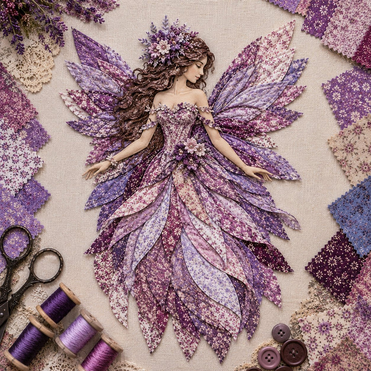 ⏰Last day Promotion 🔥-🧚Premium Fairy Patchwork DIY Kit for Whimsical Layered Fabric Art & Magical Floral Wall Decor 🌸