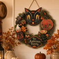 🐈 Last Day 50% OFF✨-🎃Personalized Black Cat Halloween Door Sign with Family Name for Cozy Fall Porch Decor 🐈‍⬛