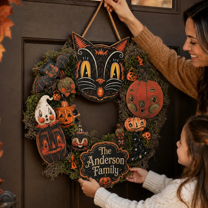 🐈 Last Day 50% OFF✨-🎃Personalized Black Cat Halloween Door Sign with Family Name for Cozy Fall Porch Decor 🐈‍⬛