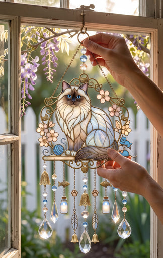 ⏰Last day Promotion 🔥-🐱 Cat Suncatcher Wind Chime Adds Charming Light & Love to Any Cat Lover’s Home ✨