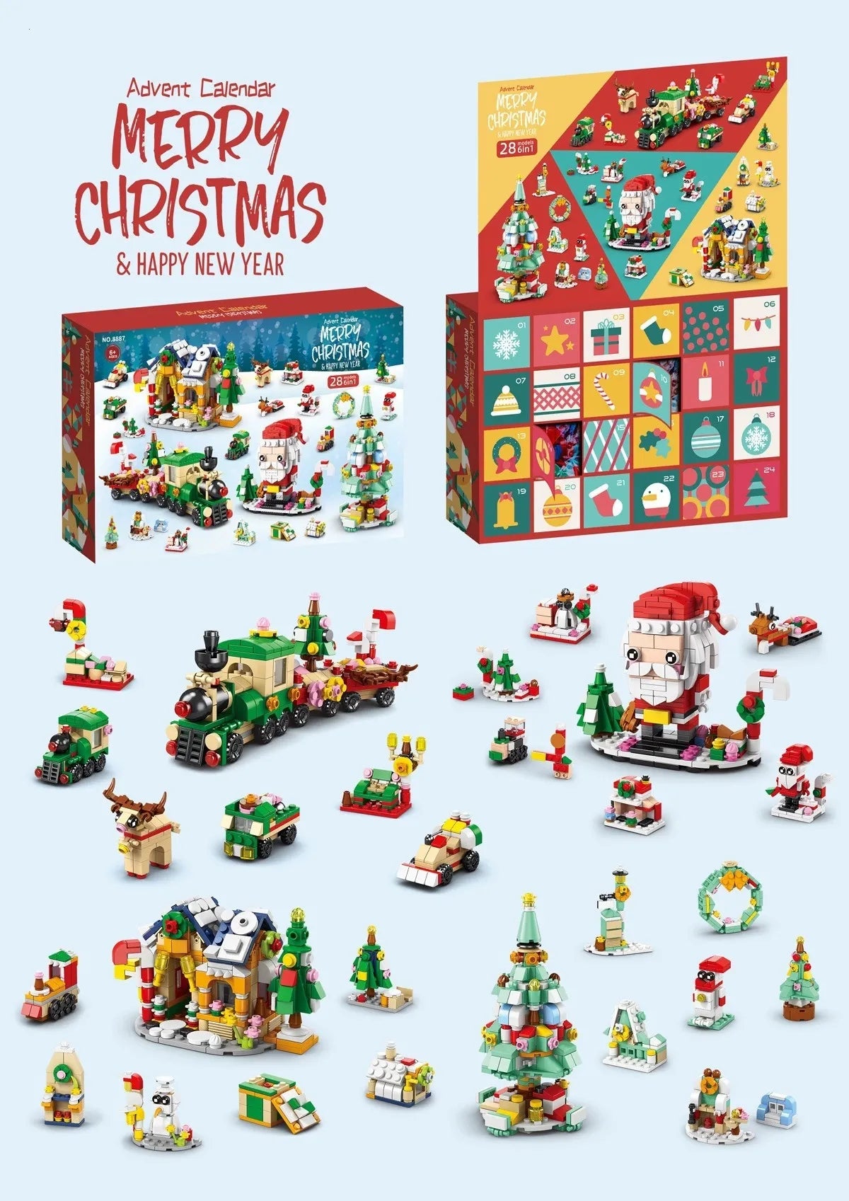 ⏰Last day Promotion 🔥-🎄 DIY Christmas Countdown Building Block Set with Daily Surprise Blind Boxes 🎁