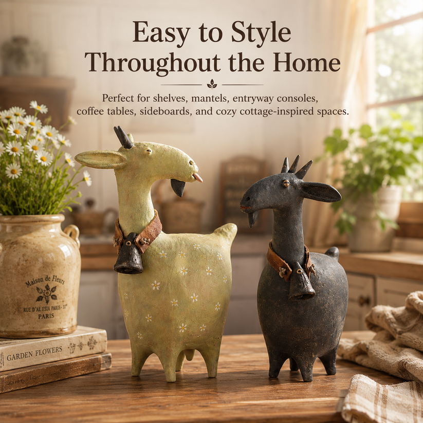 🔥 Holiday Celebration 50% OFF ✨-🐐Whimsical Farmhouse Goat Figurines Set of 2 for Cozy Rustic Home & Garden Decor 🌾