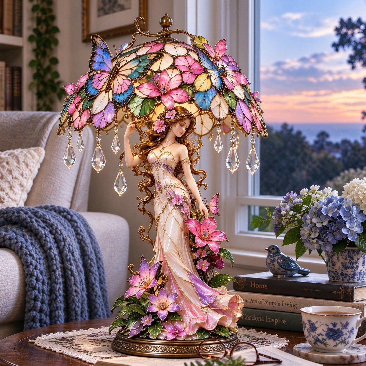🦋Last day Promotion 🔥-🌸 Enchanted Butterfly Garden Lady Glowing Flower Lamp ✨