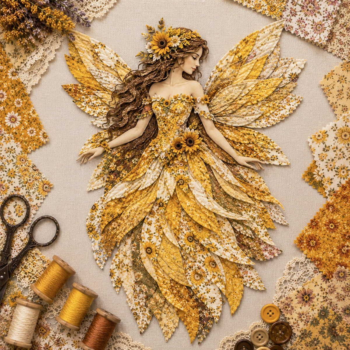 ⏰Last day Promotion 🔥-🧚Premium Fairy Patchwork DIY Kit for Whimsical Layered Fabric Art & Magical Floral Wall Decor 🌸