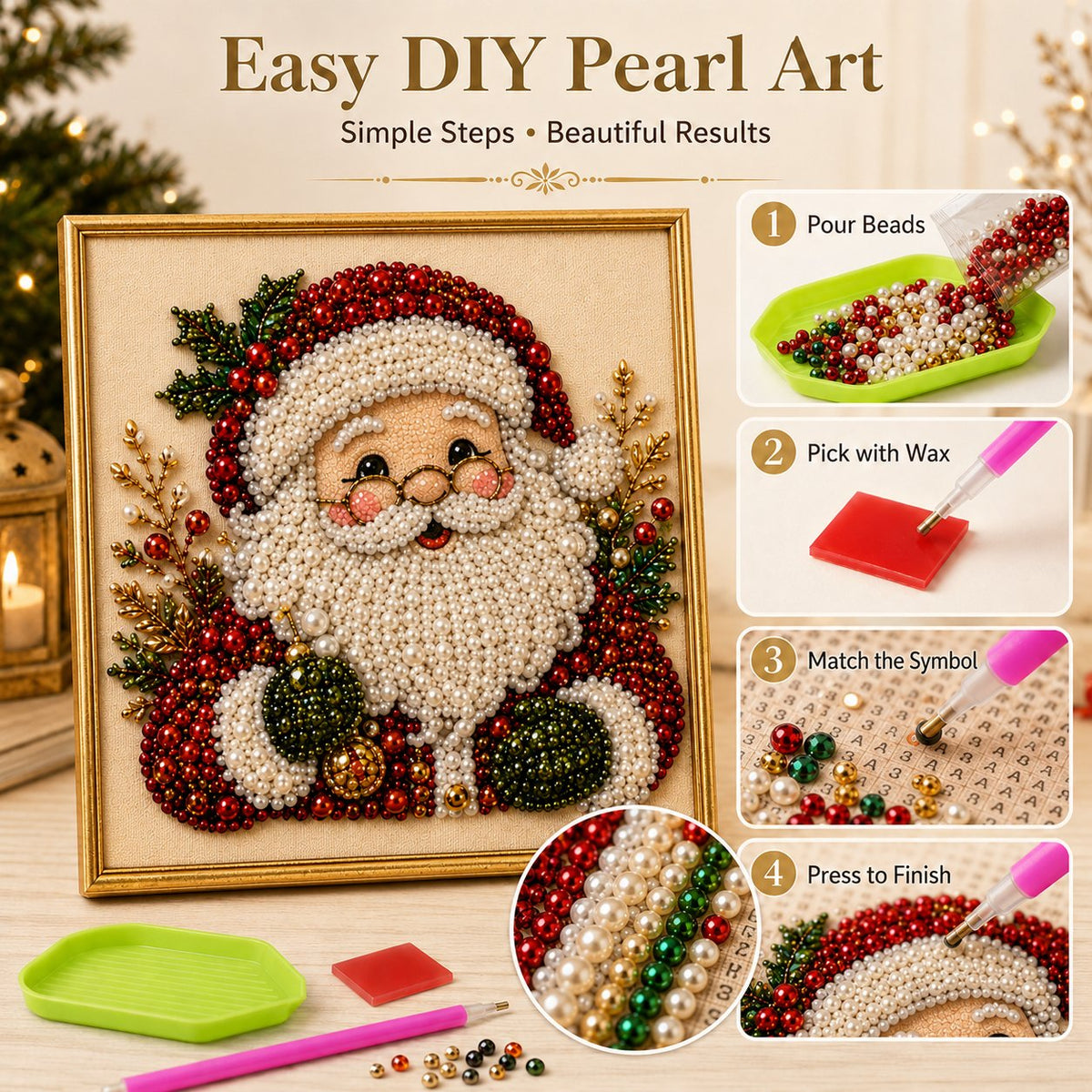 DIY Christmas Pearl Diamond Painting Art Kit With Frame Relaxing & Beginner-Friendly