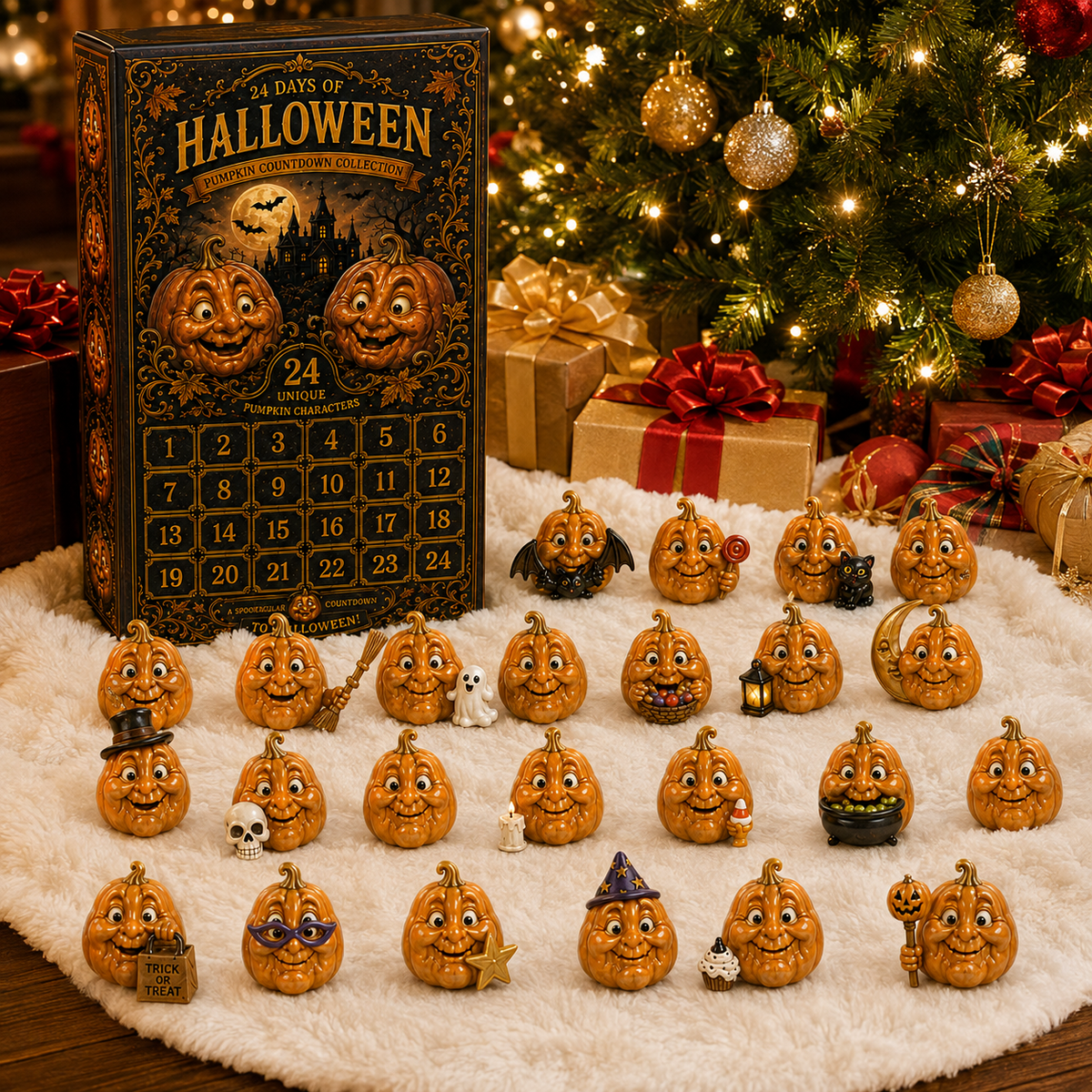 🎁 Last Day 50% OFF✨-🎃24-Day Christmas Countdown Advent Calendar with Halloween Pumpkin Ornaments🎄