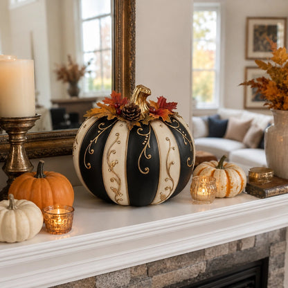 🔥 Last Day 50% OFF✨-Lighted Black & Ivory Pumpkin Decor with Remote