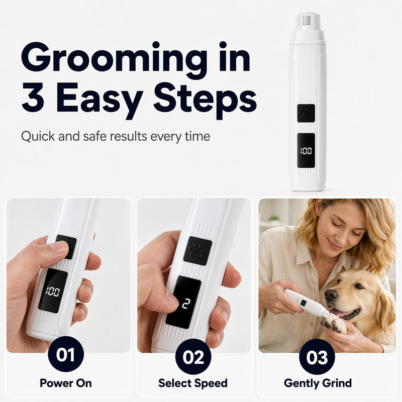 🐾 Electric Pet Nail Grinder with LED Power Display – Quiet Nail Trimmer for Dogs & Cats