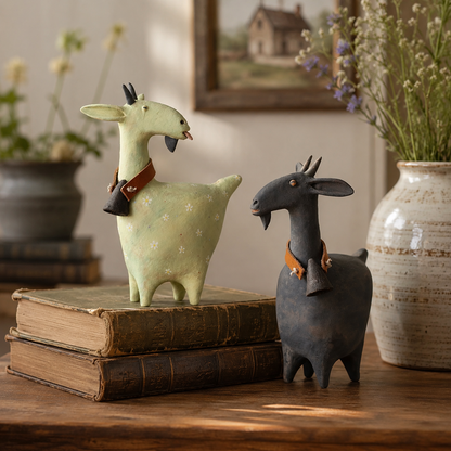 🔥 Holiday Celebration 50% OFF ✨-🐐Whimsical Farmhouse Goat Figurines Set of 2 for Cozy Rustic Home & Garden Decor 🌾