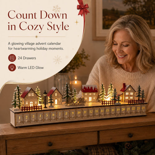 🔔 Last Day 50% OFF✨-🎄Wooden Village Advent Calendar with LED Glow for Cozy Christmas Countdown Fun 🏠