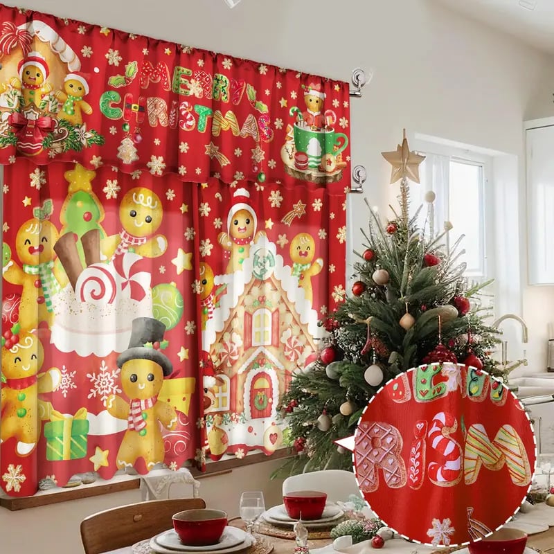 🎄Festive Christmas Kitchen Curtain Set – 3-Piece Holiday Window Decor🏡