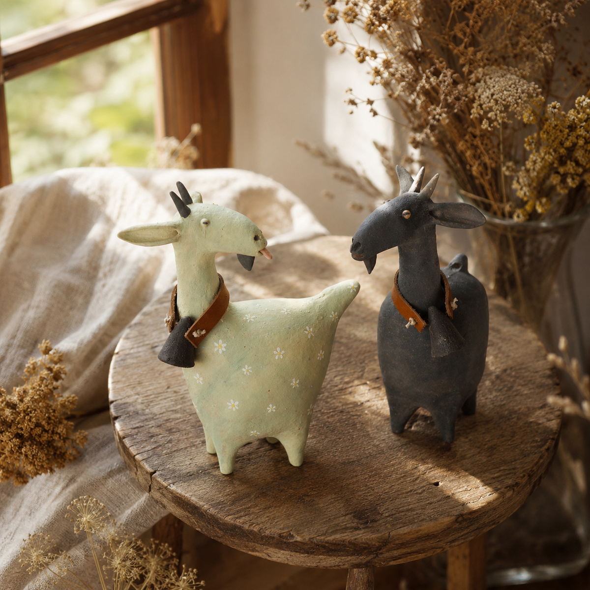 🔥 Holiday Celebration 50% OFF ✨-🐐Whimsical Farmhouse Goat Figurines Set of 2 for Cozy Rustic Home & Garden Decor 🌾