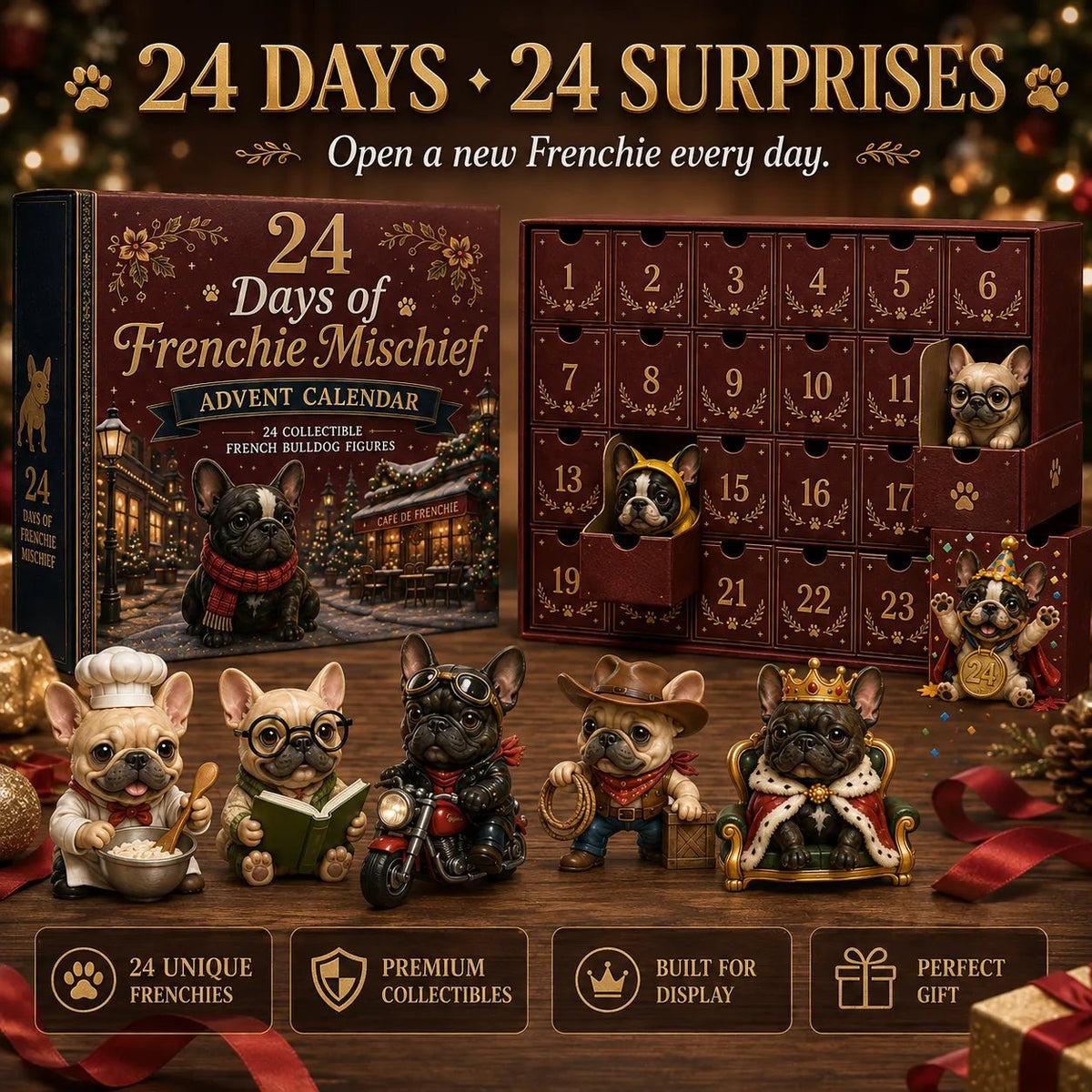 🎁 Last Day 50% OFF✨-🐶24-Day French Bulldog Advent Calendar with 24 Unique Characters & Daily Holiday Surprises 🎄