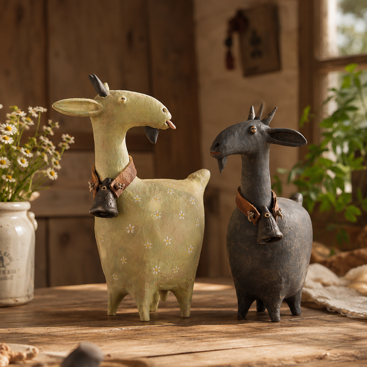 🔥 Holiday Celebration 50% OFF ✨-🐐Whimsical Farmhouse Goat Figurines Set of 2 for Cozy Rustic Home & Garden Decor 🌾