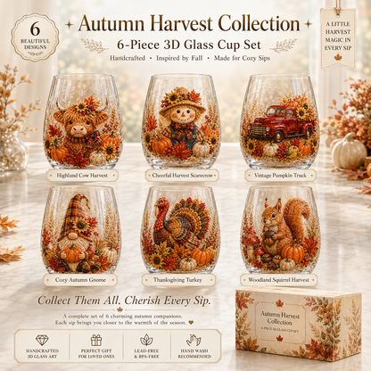 🔥 Last Day 50% OFF✨-🍂Autumn Harvest 3D Glass Cup Gift Set – 6 Festive Designs