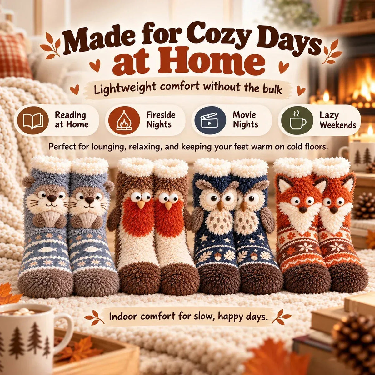 🐾 Holiday Celebration 50% OFF ✨-🦊 Cute 3D Animal Fuzzy Slipper Socks for Warmth ❄️