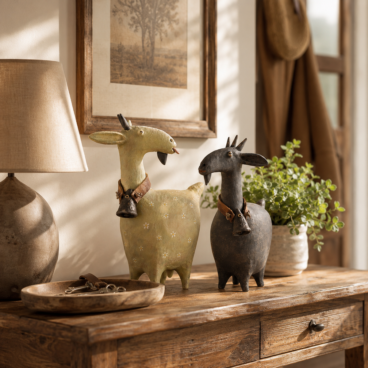 🔥 Holiday Celebration 50% OFF ✨-🐐Whimsical Farmhouse Goat Figurines Set of 2 for Cozy Rustic Home & Garden Decor 🌾