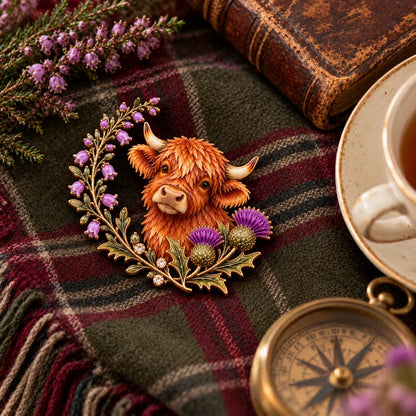 🏴 Last Day 50% OFF✨-🐮 Scottish Highland Cow Thistle Enamel Brooch 🌿