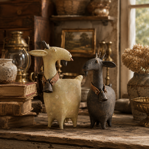 🔥 Holiday Celebration 50% OFF ✨-🐐Whimsical Farmhouse Goat Figurines Set of 2 for Cozy Rustic Home & Garden Decor 🌾