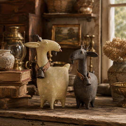 🔥 Holiday Celebration 50% OFF ✨-🐐Whimsical Farmhouse Goat Figurines Set of 2 for Cozy Rustic Home & Garden Decor 🌾