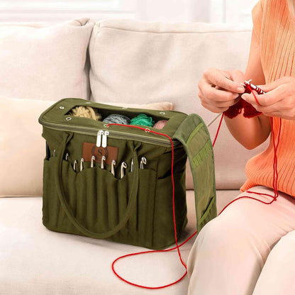 Large Canvas Yarn Storage Bag with Needle Pockets and Handle Crochet Knitting Accessories Birthday Gift for Craft Lovers