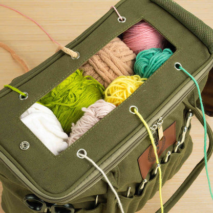 Large Canvas Yarn Storage Bag with Needle Pockets and Handle Crochet Knitting Accessories Birthday Gift for Craft Lovers