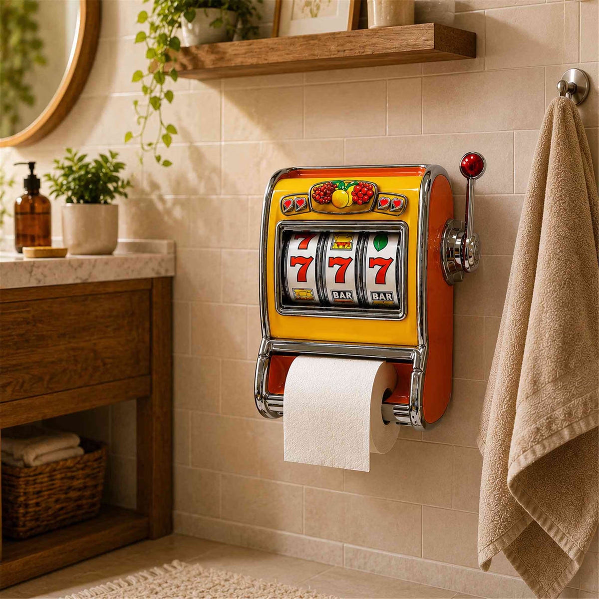 🎲 Last Day 50% OFF✨-🎰Retro Slot Machine Toilet Paper Holder for Fun & Quirky Bathroom Decor 🧻